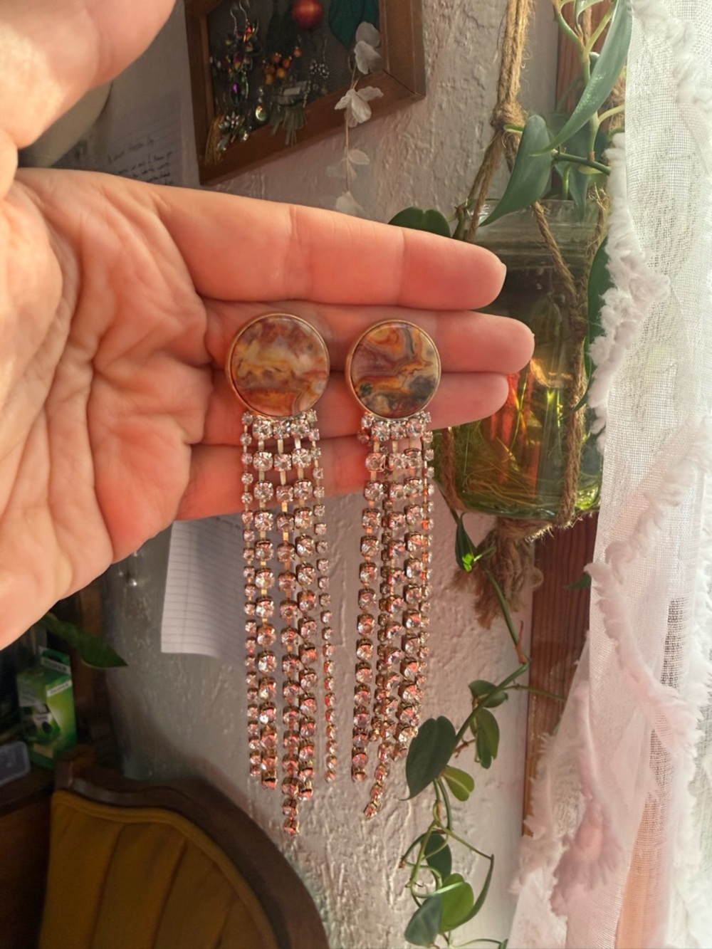 Anthropologie Stone Crystal Ballroom Drop Earrings 🌿